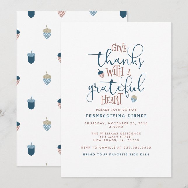 Give Thanks Thanksgiving Dinner Invitation (Front/Back)