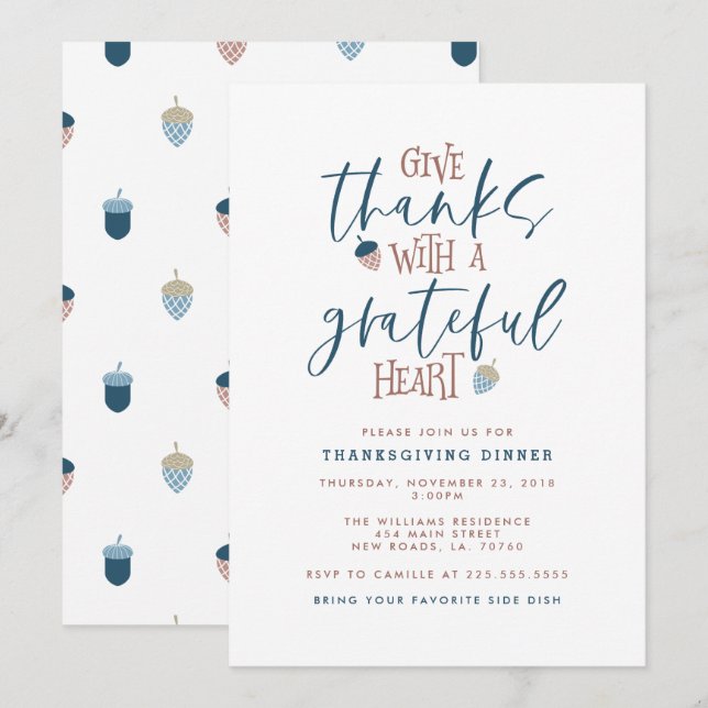 Give Thanks Thanksgiving Dinner Invitation (Front/Back)