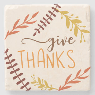 Give Thanks Thanksgiving Fall Decor Foliage Autumn Stone Coaster