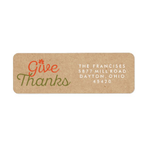 Give Thanks Thanksgiving Kraft Paper Address Label