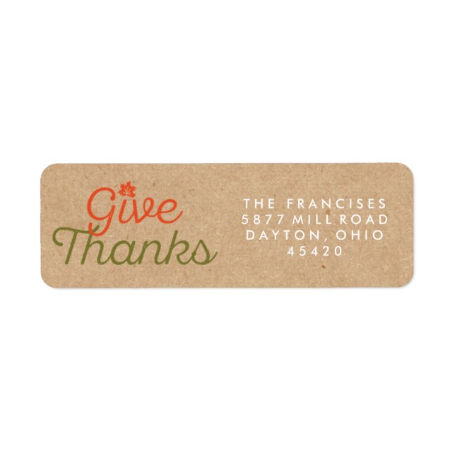 Give Thanks Thanksgiving Kraft Paper Address Label (Front)