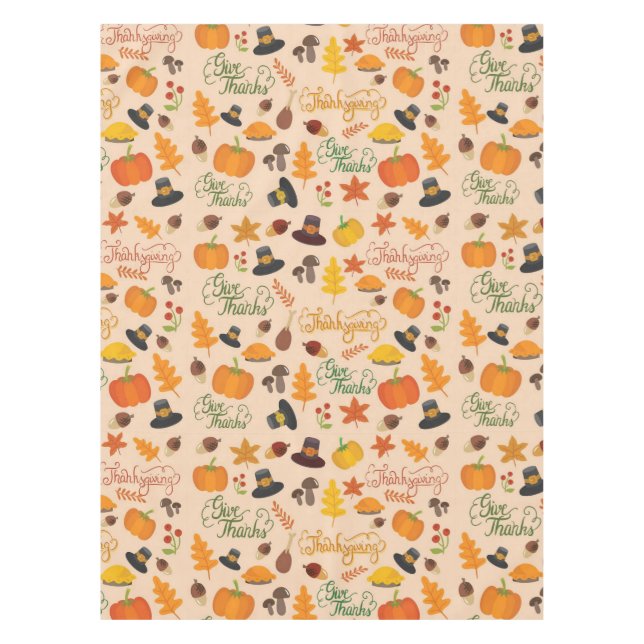 Give Thanks Thanksgiving Pattern Tablecloth (Front)