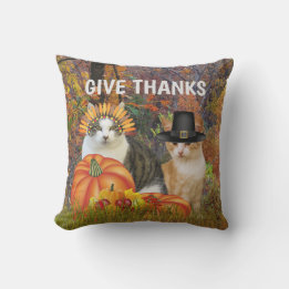 Give Thanks Thanksgiving Pilgrim Cats Cushion