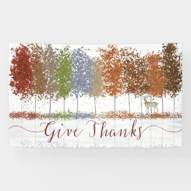 Give Thanks Thanksgiving Trees and Lone Deer Banner (Horizontal)