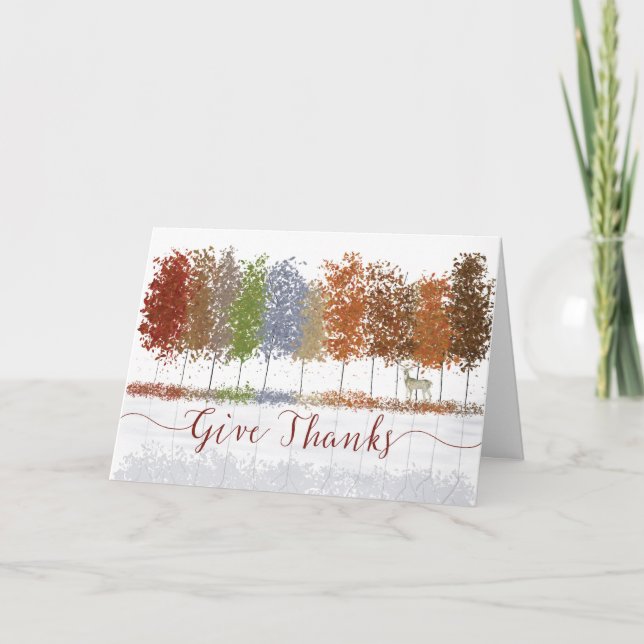 Give Thanks Thanksgiving Trees and Lone Deer Card (Front)