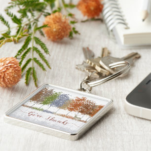 Give Thanks Thanksgiving Trees and Lone Deer Key Ring