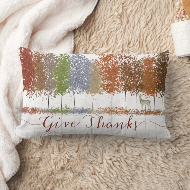 Give Thanks Thanksgiving Trees and Lone Deer Lumbar Cushion (Blanket)