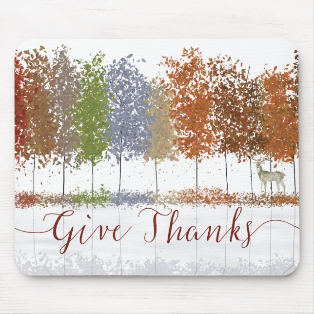 Give Thanks Thanksgiving Trees and Lone Deer Mouse Mat (Front)