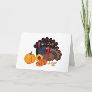 Give Thanks Thanksgiving Turkey and Pumpkins Card