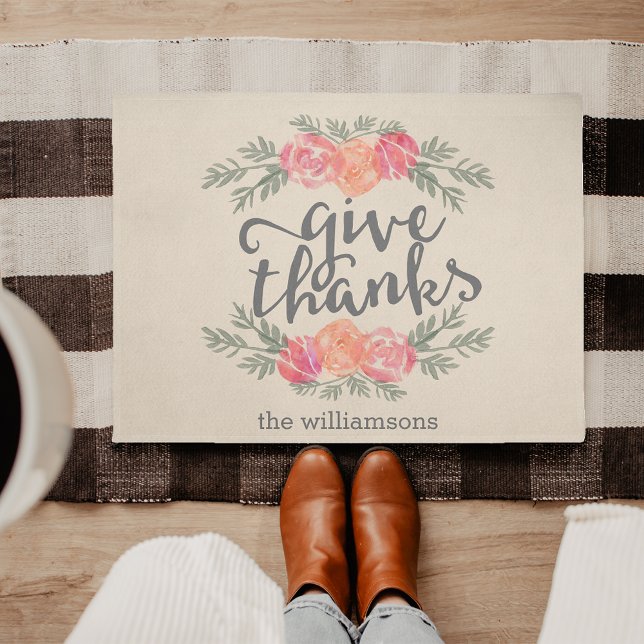 Give Thanks | Thanksgiving Watercolor Personalised Doormat (Creator Uploaded)