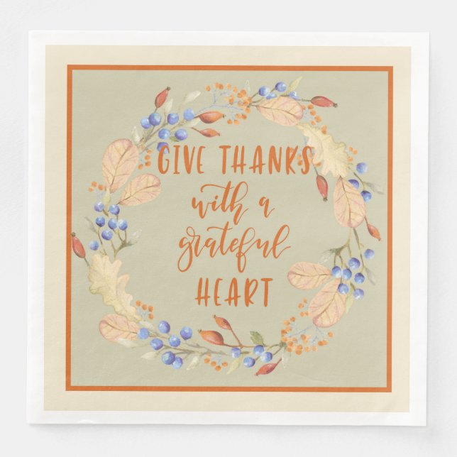 Give Thanks, Thanksgiving Wreath Napkins (Front)
