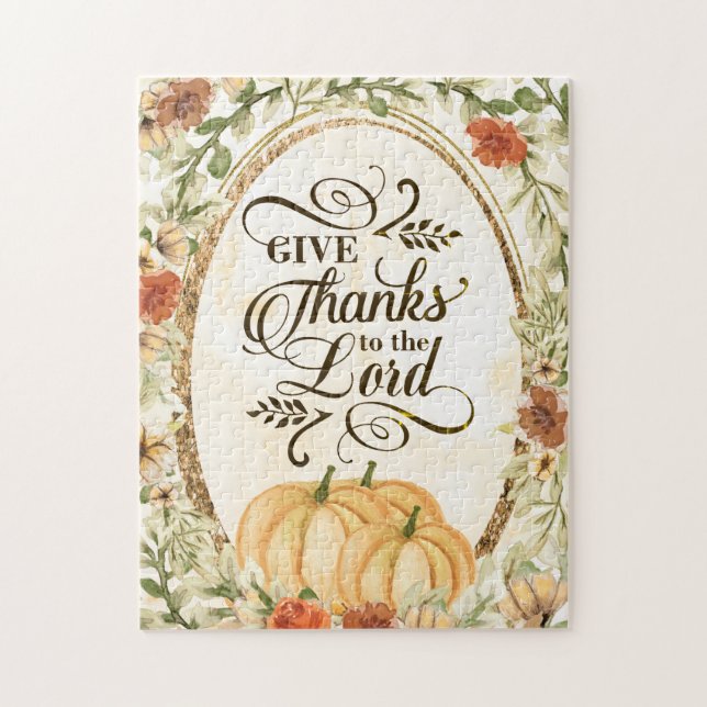 Give Thanks to the Lord Autumn Flowers Pumpkins  Jigsaw Puzzle (Vertical)