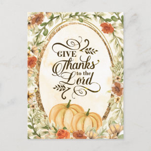 Give Thanks to the Lord Autumn Flowers & Pumpkins Postcard