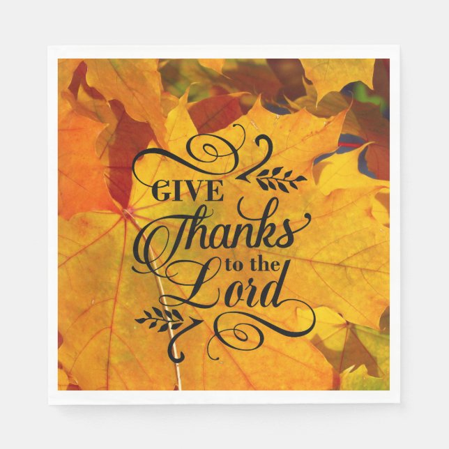 Give Thanks to the Lord Beautiful Fall Leaves Napkin (Front)