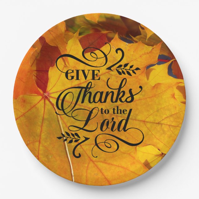 Give Thanks to the Lord Beautiful Fall Leaves Paper Plate (Front)