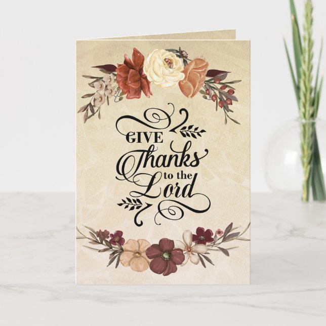 Give Thanks to the Lord Bible Verse Thanksgiving  Card (Front)