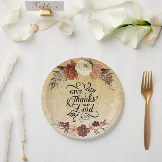 Give Thanks to the Lord Bible Verse Thanksgiving Paper Plate (Wedding)