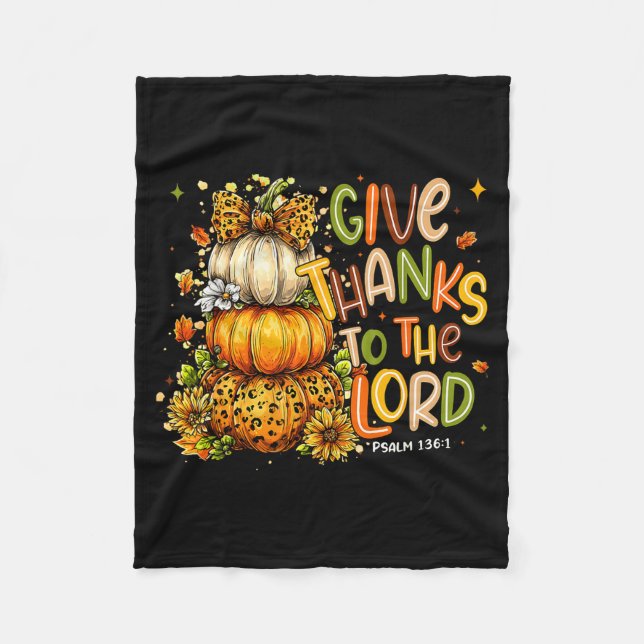 Give Thanks To The Lord Fall Christian Cross Coque Fleece Blanket (Front)