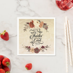 Give Thanks to the Lord Fall Floral Thanksgiving Napkin