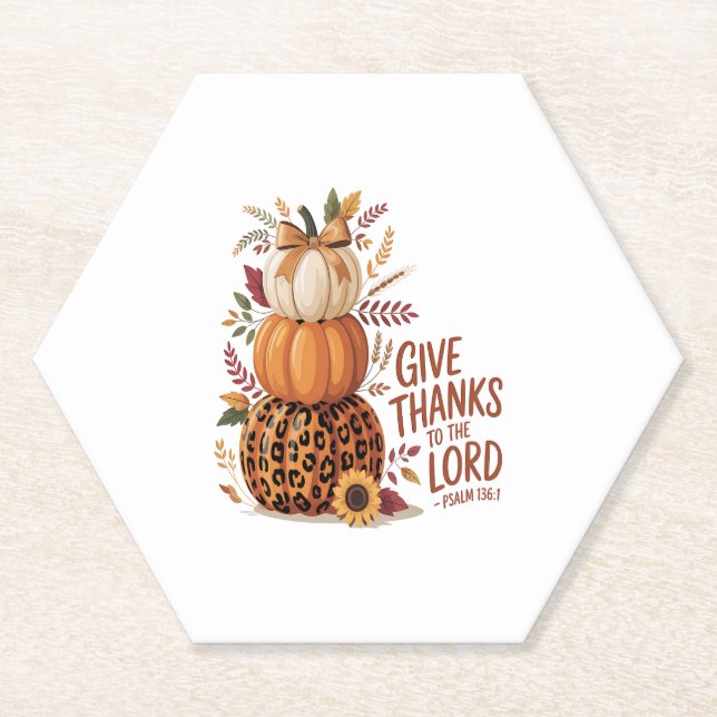Give Thanks to the Lord,fall Pumpkin Paper Coaster (Front)