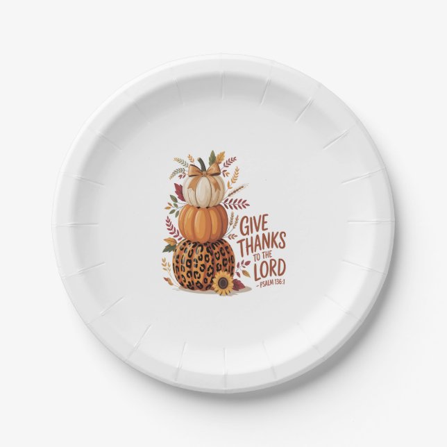 Give Thanks to the Lord,fall Pumpkin Paper Plate (Front)