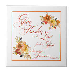 Give Thanks to the Lord fall watercolor floral Ce Tile