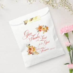 Give Thanks to the Lord fall watercolor floral Favour Bags