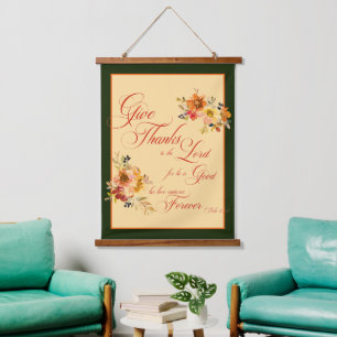 Give Thanks to the Lord fall watercolor floral Hanging Tapestry