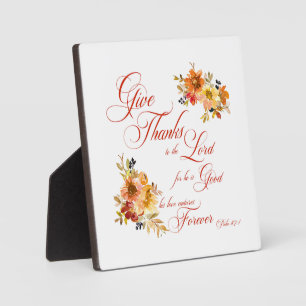 Give Thanks to the Lord fall watercolor floral  Plaque