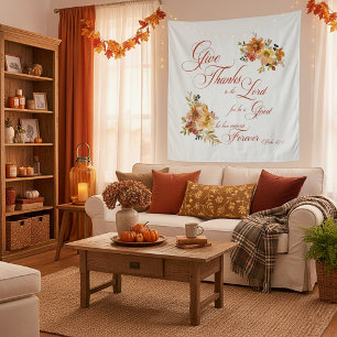 Give Thanks to the Lord fall watercolor floral  Tapestry