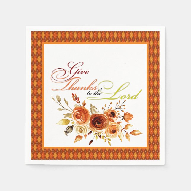 Give thanks to the Lord floral and plaid Napkin (Front)