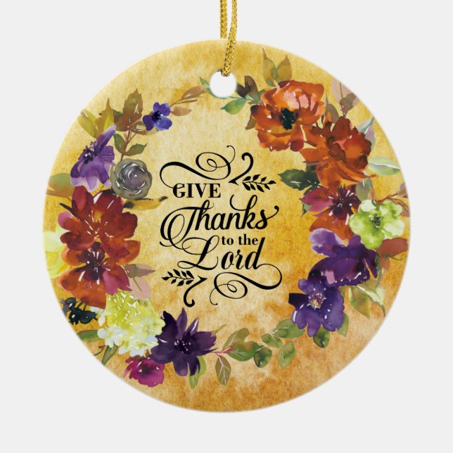 Give Thanks to the Lord, Thanksgiving Ceramic Tree Decoration (Front)