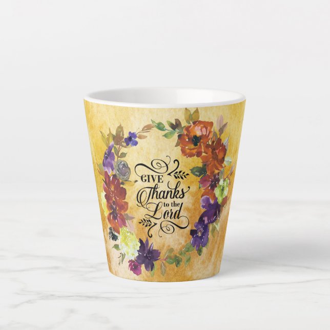 Give Thanks to the Lord, Thanksgiving Latte Mug (Front)