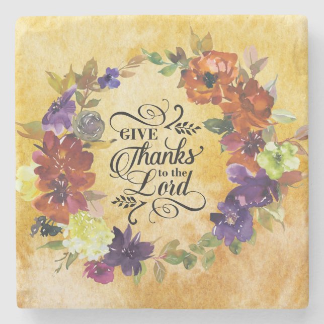 Give Thanks to the Lord, Thanksgiving Stone Coaster (Front)