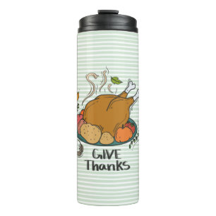 "Give Thanks" Turkey and Harvest Fruits Thermal Tumbler