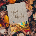 Give Thanks Turkey  Fall Autumn Thanksgiving Tea Towel<br><div class="desc">This design was created through digital art. It may be personalised by clicking the customise button and changing the colour, adding a name, initials or your favourite words. Contact me at colorflowcreations@gmail.com if you with to have this design on another product. Purchase my original abstract acrylic painting for sale at...</div>