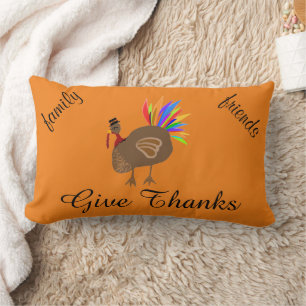 Give Thanks Turkey Fall Leaves Reversible Lumbar Cushion