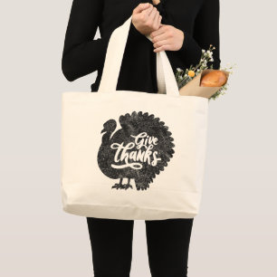 Give Thanks Turkey Thanksgiving Vintage Large Tote Bag