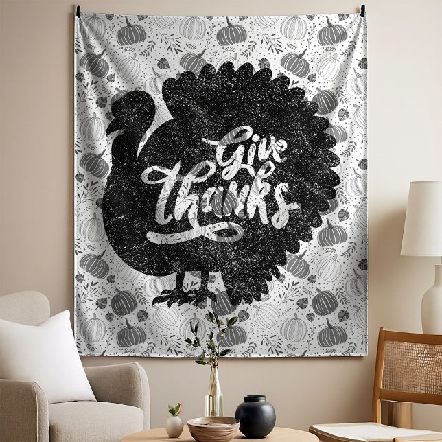 Give Thanks Turkey Thanksgiving Vintage Tapestry (Creator Uploaded)