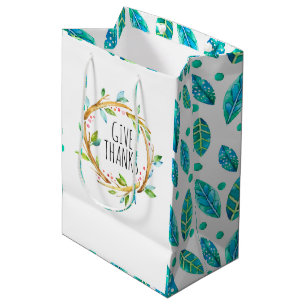 Give thanks typography rustic wreath medium gift bag
