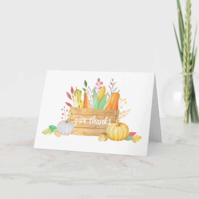 Give Thanks watercolor harvest Holiday Card (Front)