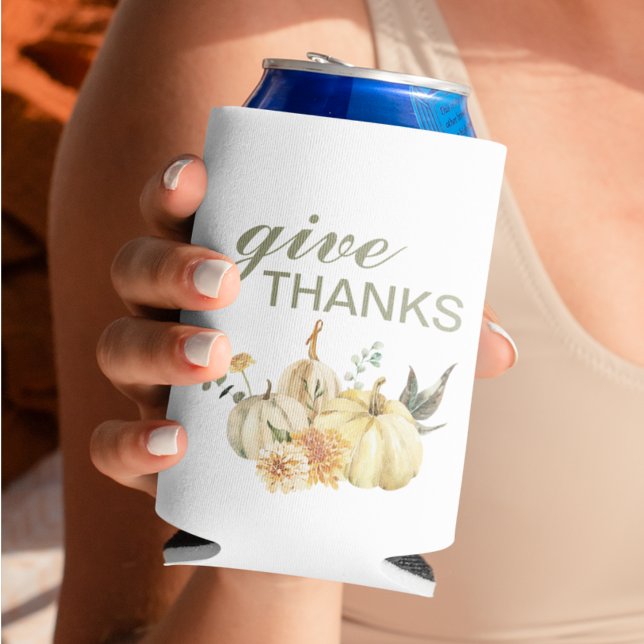Give Thanks Watercolor Pumpkin Can Cooler (Creator Uploaded)