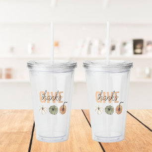 Give Thanks Watercolor Pumpkin   Cosy Fall Acrylic Tumbler