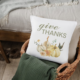 Give Thanks Watercolor Pumpkin Cushion