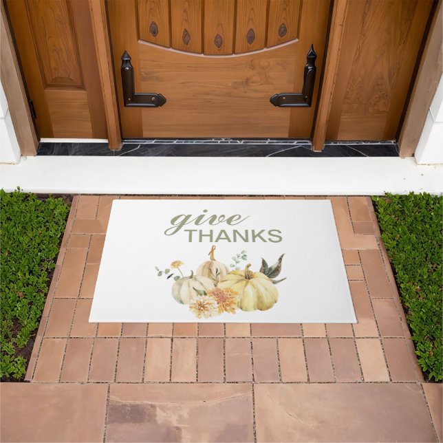 Give Thanks Watercolor Pumpkin Doormat (Outdoor)