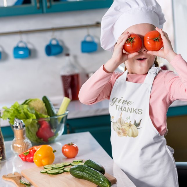 Give Thanks Watercolor Pumpkin Kids Apron (Creator Uploaded)