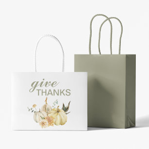 Give Thanks Watercolor Pumpkin Large Gift Bag