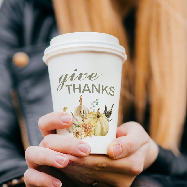 Give Thanks Watercolor Pumpkin Paper Cups (Creator Uploaded)