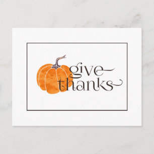 Give Thanks Watercolor Pumpkin Postcard