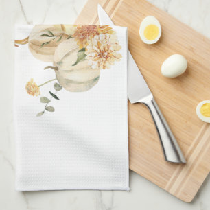 Give Thanks Watercolor Pumpkin Tea Towel